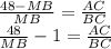 \frac{48-MB}{MB}=\frac{AC}{BC}\\&#10;\frac{48}{MB}-1=\frac{AC}{BC}&#10;&#10;