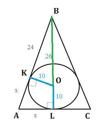 Центр кола, вписаного у рівнобедрений трикутник, ділить його висоту, проведену до основи, на відрізк