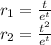 r_1= \frac{t}{e^t} \\ r_2= \frac{t^2}{e^t}