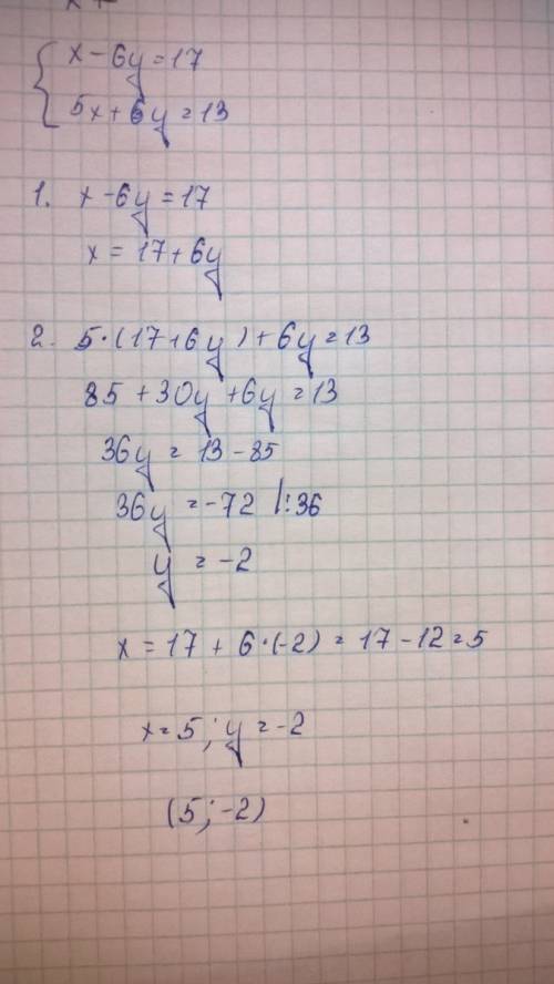 Найдите решение системы уравнений а) х-6у=17 5х+6у=13