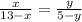 \frac{x}{13-x}=\frac{y}{5-y}