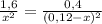 \frac{1,6}{ x^{2} } = \frac{0,4}{(0,12-x) ^{2} }