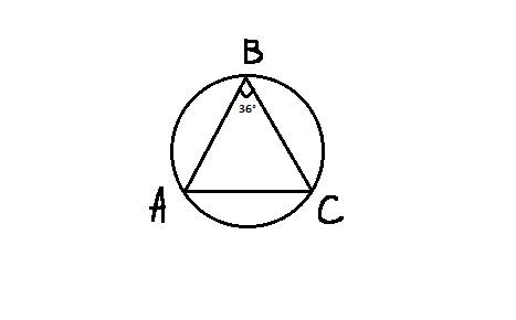 Вокружность вписан треугольник abc с углом b,равным 36 .какой процент от длины всей этой окружности