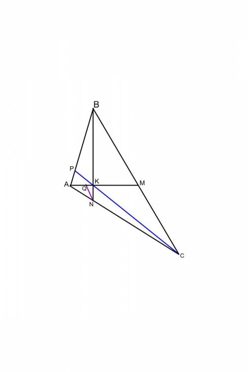 Втреугольнике abc точка n лежит на стороне ac, an=2/5ac, медиана am перпендикулярна bn. найти площад