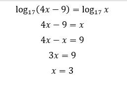 Корни уравнения log17(4x - 9) = log17x равны напишите только ответ!