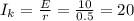 I_{k} = \frac{E}{r}= \frac{10}{0.5} =20