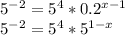5^{-2}=5^4*0.2^{x-1} \\&#10;5^{-2}=5^4*5^{1-x} \\