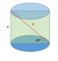 Диагональ осевого сечения цилиндра равна 10 см.и наклонена к плоскости основания под углом 45 градус