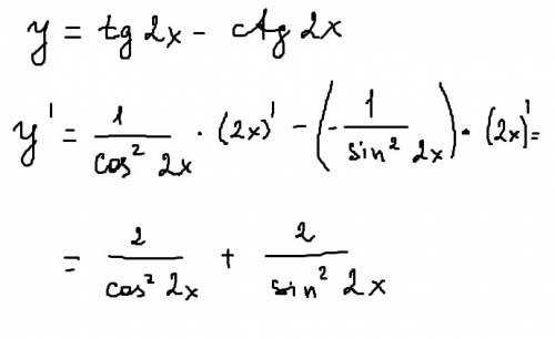 Решите найти производную y=tg2x-ctg2x