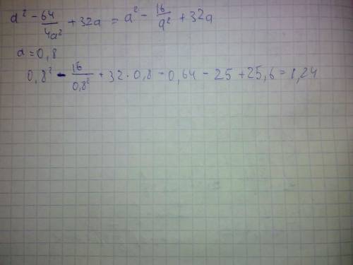 Найдите значение выражения: a^2-64/4a^2+32a при a=0.8. с решением !