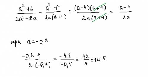 Найдите значение выражения: а2-16/2а2+8а при а=-0,2