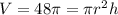 V=48 \pi = \pi r^{2} h