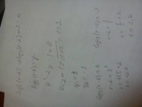 Развязать уравнение : log²₅(х-2)-2log₅(x-2)-3=0