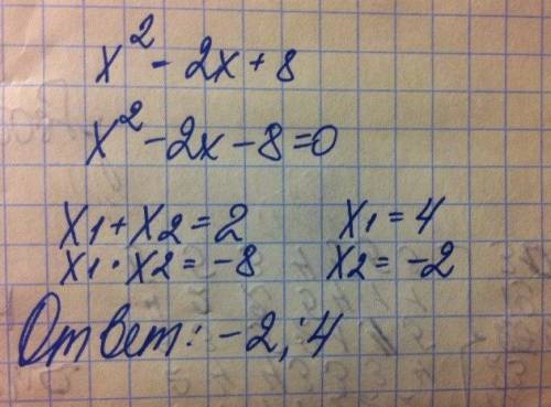 X^2=2x+8 (икс в квадрате равен два икс плюс восемь)