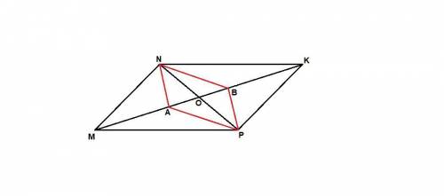 Точки a и b делят диагональ mk параллелограмма mnkp на три равные части. докажите, что napb-параллел