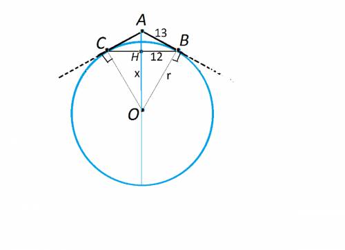 Из одной точки к окружности проведены две касательные. длина каждой касательной 13 см, а расстояние