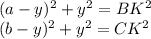 (a-y)^2+y^2=BK^2\\&#10;(b-y)^2+y^2=CK^2