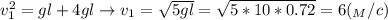 v_1^2=gl+4gl \to v_1= \sqrt{5gl}= \sqrt{5*10*0.72}=6 (_M/c)
