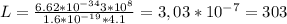 L= \frac{6.62*10 ^{-34} 3*10 ^{8} }{1.6*10 ^{-19}* 4.1} =3,03*10 ^{-7} =303