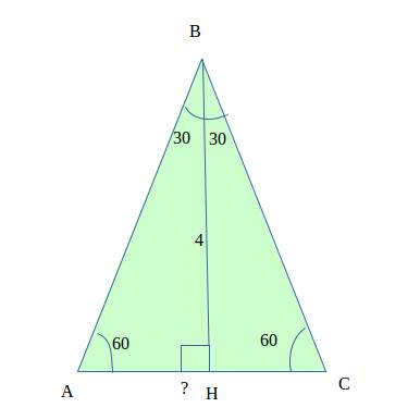 Найдите сторону равностороннего треугольника,если высота равна 4см.