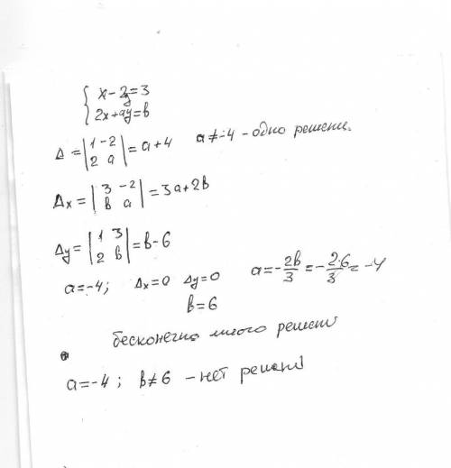 При каких значениях а и б система уравнений имеет: 1) одно решение ; 2) бесконечное множество решени
