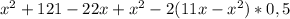 x^{2} +121-22 x+ x^{2} -2(11 x- x^{2}) *0,5