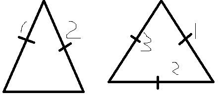 На сколько равных сторон больше у равностороннего треугольника,чем у равнобедренного