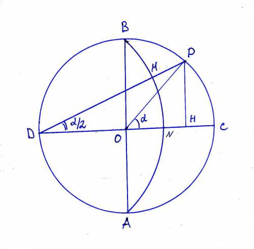 Диаметры ab и cd данного круга взаимно перпендикулярны. на дуге acb взяты произвольные точки p и q,