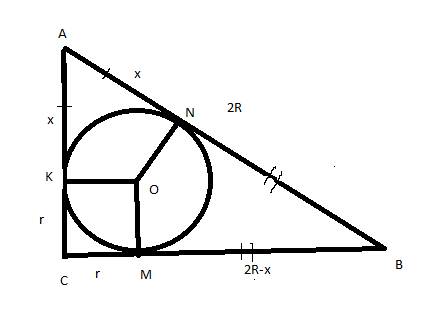 Радиусы вписанной и описанной около прямоугольного треугольника окружностей равны соответсвенно 3 и