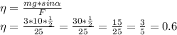\eta= \frac{mg*sin \alpha }{F} \\&#10;\eta= \frac{3*10*\frac{1}{2}}{25}=\frac{30*\frac{1}{2}}{25}=\frac{15}{25}=\frac{3}{5}=0.6