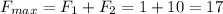 F_{max}=F_1+F_2=1+10=17