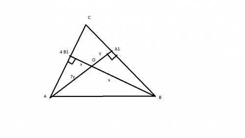 Втреугольнике abc высоты aa₁ и bb₁ пересекаются в точке o. известно, что bo=ob₁, ao: oa₁=7, ac=4. на
