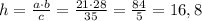 h= \frac{a\cdot b}{c} = \frac{21\cdot 28}{35} = \frac{84}{5}=16,8