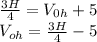 \frac{3H}{4} =V_{0h}+5 \\ V_{oh}= \frac{3H}{4}-5