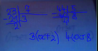 1)вычисли столбиком: запиши ответ 23: 7 44: 5 80: 22 67: 14 2)реши уровнения запиши ответ и решение