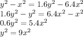 y^2-x^2=1.6y^2-6.4x^2 \\ 1.6y^2-y^2=6.4x^2-x^2 \\ 0.6y^2=5.4x^2 \\ y^2=9x^2 \\