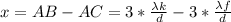 x=AB-AC=3*\frac{\lambda k}{d}-3*\frac{\lambda f}{d}