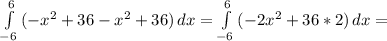 \int\limits^6_{-6} {(-x^{2}+36-x^{2}+36)} \, dx=\int\limits^6_{-6} {(-2x^{2}+36*2)} \, dx=