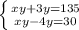 \left \{ {{xy+3y=135} \atop {xy-4y=30}} \right.