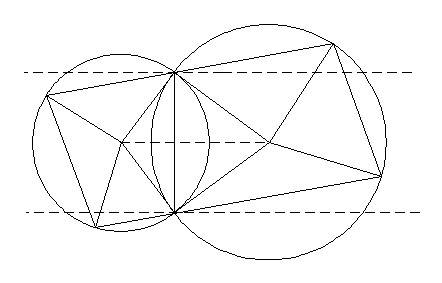 Через точки пересечения двух окружностей проведены параллельные прямые. докажите, что они пересекают