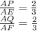 \frac{AP}{AE}=\frac{2}{3}\\ &#10;\frac{AQ}{AF}=\frac{2}{3}