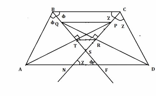 Биссектрисы углов a и c трапеции abcd пересекаются в точке p, а биссектрисы углов b и d — в точке q,