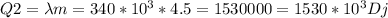 Q2=\lambda m=340*10 ^{3} *4.5=1530000=1530*10 ^{3} Dj