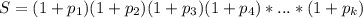 S=(1+p_{1})(1+p_{2})(1+p_{3})(1+p_{4})*...*(1+p_{k})