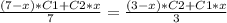 \frac{(7-x)*C1+C2*x}{7} = \frac{(3-x)*C2+C1*x}{3}