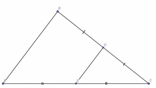 Площадь треугольника авс равна 100. de-средняя линия, параллельна стороне ав. найдите площадь треуго