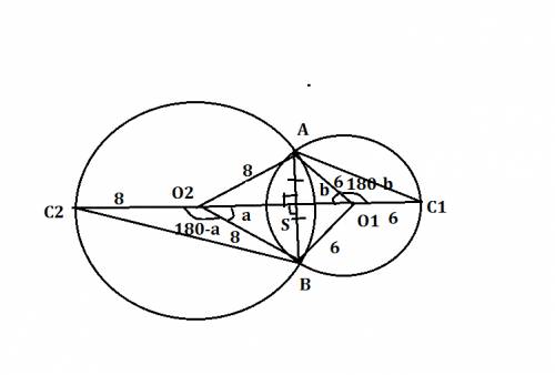 Вообще ничего не могу придумать( две окружности радиусами 8 и 6 пересекаются в точках а и b. через ц