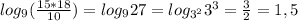 log_{9}( \frac{15*18}{10}) = log_{9}27= log _{3 ^{2} }3 ^{3}= \frac{3}{2}= 1,5