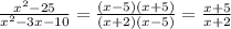 \frac{x^2-25}{x^2-3x-10}= \frac{(x-5)(x+5)}{(x+2)(x-5)}= \frac{x+5}{x+2}