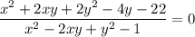 \dfrac{x^2+2xy+2y^2-4y-22}{x^2-2xy+y^2-1} =0